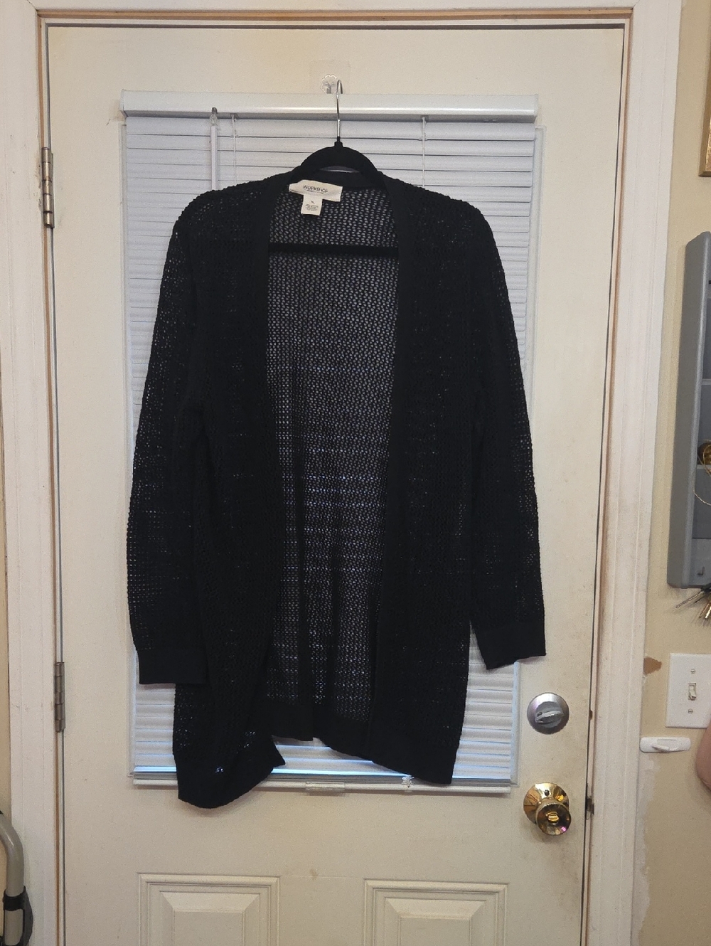 Workshop Republic Clothing Black Open-Front Mesh Knit Cardigan - Picture 1 of 5